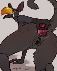1girls 2017 anal anal_sex animal_genitalia avian beak bird brown_fur brown_pussy chewycuticle dildo feline female fur grey_background hybrid mammal open_mouth penetration pussy sex_toy simple_background solo toucan yellow_sclera