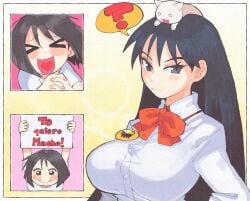 ? azumanga_daiou azumanga_daiouyuri big_breasts blush breasts female inkuusan kaorin sakaki text