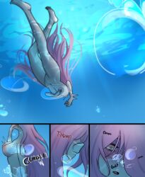 1girls air_bubbles drowning marima666_(artist) pink_hair underwater