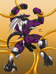 anthro diphallia diphallism double fur hair hyper leather male_only multi_penis muscular nipples patterns penetration penis piercing sergal silvergrin tentacle tongue urethral