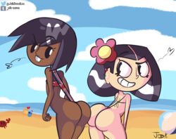 2girls ass beach beach_ball black_hair brit_crust chocolate_and_vanilla cousins dark-skinned_female dat_ass female jdk22-22 jdkdoodles multiple_girls my_life_as_a_teenage_robot nickelodeon sling_bikini smooth_skin tiff_crust