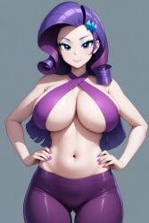 1girls ai_generated ass_visible_through_thighs big_breasts bocas_top breasts cleavage equestria_girls female female_only friendship_is_magic hands_on_hips hasbro large_breasts looking_at_viewer my_little_pony nail_polish navel novelai pants purple_pants rarity_(eg) rarity_(mlp) simple_background solo solo_female stable_diffusion