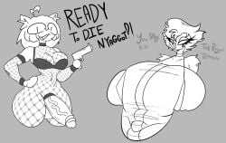 1boy 1futa anthro ass avian balls big_ass big_balls big_breasts big_butt big_penis black_and_white bottomless breasts chesticles choker clothing cock_ring crossover curvaceous curvy curvy_figure demon dialogue english_text femboy fishnet_armwear fishnets foreskin futanari gayplantsex grey_background gun hand_on_hip helluva_boss homophobic_slur huge_ass huge_balls huge_cock hyper_balls legwear looking_at_viewer male melty_blood mostly_nude neckwear neco-arc open_mouth owl partially_retracted_foreskin penis sketch slim_waist stolas_(helluva_boss) text thick_thighs tsukihime type-moon uncut voluptuous voluptuous_futanari wide_hips