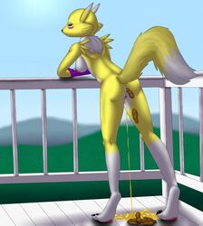 anus breasts digimon feces female nipples outside peeing pussy renamon scat scat solo standing urine vulperebus vulpines0ul