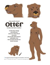 anthro areola asian_small-clawed_otter biped breasts brown_text censored_text english_text female feral genitals gold_nose_ring hi_res knife looking_at_viewer mammal meme model_sheet mustelid navel nipples nude otter otter_(oystr) oystr pixelated_text pronouns pubes pussy quadruped simple_background slur smile solo standing text white_background