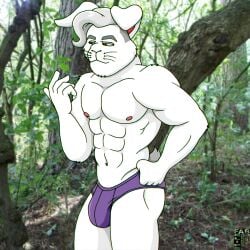 2018 5_fingers abs anthro biped brown_eyes bulge clothed clothing digital_media_(artwork) eyebrows fabfelipe fingers fur grey_eyebrows grey_hair grey_tail hair hand_on_hip hi_res lagomorph leporid male mammal mouth_closed muscular muscular_anthro muscular_male navel nipples portrait purple_clothing purple_speedo purple_swimwear rabbit scut_tail short_tail solo speedo speedo_only standing swimwear tail three-quarter_portrait topless topless_anthro topless_male whiskers white_body white_fur