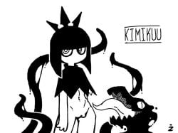 1girls 1other black_hair bottomless female large_tongue monster nekuzx pussy shadow_monster tentacle