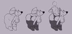 accessory anthro bent_over big_breasts breasts canid canine diane_gram duo female female_focus fox from_behind_position garter garter_belt garter_straps grey_background hand_on_leg hi_res human male male/female mammal nipples one_eye_closed onetiredbear sex simple_background smile solo solo_focus thick_thighs wide_hips wink