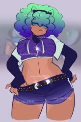 1girls ? big_breasts blue_eyes breasts female female_only friday_night_funkin friday_night_funkin_mod gradient_hair hoodie looking_at_viewer midriff original_character pulling_down_shorts sharki_(chibisprinklez) short_jacket shorts silvymilkbar twitter twitter_user_oc