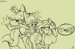 2girls amy_rose big_ass big_breasts blaze_the_cat blush clothed_female female furry male miles_prower miles_tails_prower nosebleed roga14 seductive sega shy sonic_(series) tails_the_fox teasing