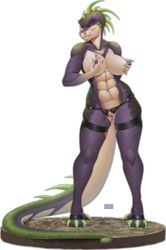 abs anthro breasts clothing crotchless_panties female gizmo0sue lizard looking_at_viewer nipples panties pussy reptile scalie solo standing transparent_background underwear wide_hips