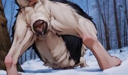 ai_generated canid canine canine_pussy female feral husky snow vagina