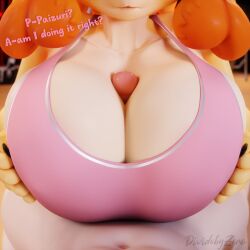 3d 3d_(artwork) animal_crossing anthro areola areolae big_breasts bra breasts canid canine clothed_paizuri clothed_sex dividebyzero female floppy_ears furry isabelle_(animal_crossing) male nintendo paizuri sports_bra text titjob watermark yellow_fur