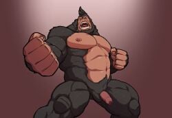 2024 abs angry anthro ape balls barazoku biceps deltoids fangs fangs_bared fist flaccid forearm_muscles foreskin genitals gorilla haplorhine hi_res imminent_fight looking_at_viewer low-angle_view male mammal manly musclegut muscular muscular_arms muscular_legs muscular_thighs navel nipples nude obliques open_mouth pecs penis primate ready_to_fight simple_background solo stangart teeth thick_thighs triceps uncircumcised yellow_eyes