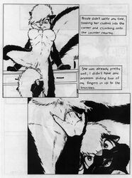 anthro black_and_white black_fur bracelet breasts comic duo female fingering fur hair james_m_hardiman jewelry mammal monochrome nicole_(jmh) onyx_(jmh) pussy traditional_media_(artwork) yuri