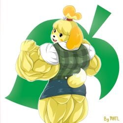 animal_crossing ass back_muscles back_view biceps breasts female isabelle_(animal_crossing) matl muscles muscular muscular_arms muscular_female muscular_legs muscular_thighs nintendo pecs possibly_has_breasts