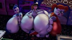 3d angry animatronic ass ass_to_ass ballora_(fnafsl) blonde_hair blue_hair breasts brown_eyes cap circus_baby_(fnaf) closed_eyes clown clown_girl five_nights_at_freddy's five_nights_at_freddy's:_security_breach five_nights_at_freddy's:_sister_location freckles green_eyes hand_on_butt hat huge_ass huge_breasts hyper hyper_ass hyper_breasts oakensfm pale_skin red_hair robot robot_girl scottgames sharp_teeth steel_wool_studios text text_bubble vanessa_(fnaf) woodworksfm