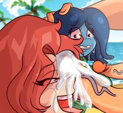 2boys 2d 2girls big_breasts big_penis chelsea_(ruby_gillman) cum horny kissing laccerart long_hair male/female monster_girl penis ruby_gillman ruby_gillman,_teenage_kraken semen_on_face tagme