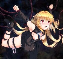 1girls after_sex after_vaginal blonde blonde_female blonde_hair blonde_hair_female female green-skinned_male green_body green_skin hair_between_eyes konjiki_no_yami long_hair long_hair_female m.i.y panties panties_around_one_leg sex thick_thighs thighs to_love-ru to_love-ru_darkness vaginal_sex
