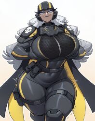 1girls 2020s 2026 ai_generated alternate_version_available armor arrowhead_game_studios black_clothing cosplay crossover_cosplay curvy dark-skinned_female dark_skin eyelashes eyeshadow female female_only fully_clothed hazbin_hotel helldiver helldiver_(helldivers) helldivers helldivers_(series) helldivers_2 helmet holding_breast holding_own_breast huge_breasts huge_thighs larger_female long_hair looking_at_viewer lustful_mind milf motion_lines seductive sera_(hazbin_hotel) smile solo sony_interactive_entertainment twitter_link voluptuous white_background white_hair wide_hips