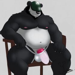 1:1 anthro bear belly biceps chair clothing digital_media_(artwork) erection erection_under_clothing fur furniture genitals giant_panda hat headgear headwear hi_res humanoid_genitalia humanoid_penis jockstrap male mammal musclegut muscular muscular_anthro muscular_male navel nipples overweight overweight_anthro overweight_male pecs penis simple_background sitting smile solo spread_legs spreading teeth tenting underwear yetsu yetsupanda