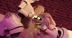 2girls 3d absurdres anon breastfeeding disassembly_drone fellatio female highres human lactation maid male male/female murder_drones non-web_source1boy saliva serial_designation_v sex small_penis_adoration v_(murder_drones)