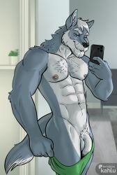 2024 abs anthro arm_tuft ass balls beard biceps body_hair briefs briefs_down canid canine canis cellphone chest_hair clothed clothing deltoids ear_tuft elbow_tuft electronics facial_hair fist flaccid foreskin genitals green_clothing green_underwear grey_hair grin hair holding_cellphone holding_object holding_phone holding_smartphone inside kahlu kahlu_(character) looking_at_cellphone looking_at_object looking_at_phone male mammal manly mature_male moustache muscular muscular_arms navel nipples pecs penis phone pubes shoulder_tuft smartphone smile solo standing taking_picture taking_selfie triceps tuft uncircumcised underwear underwear_only wolf