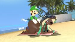 big_ass_(female) big_booty big_butt_(female) bottomless bubble_butt_(female) crossover dark-skinned_female kaibernation light-skinned_male luigi marina_(splatoon) mario_(series) nintendo splatoon splatoon_(series) splatoon_2