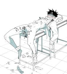 blindfold blindfolded bondage crying cum_on_face fushiguro_megumi gag gagged gay jujutsu_kaisen male male_focus male_only restrained sex_toy sex_toy_in_ass