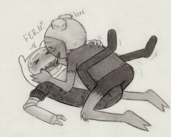 adventure_time backpack blush bodily_fluids cartoon_network clothed clothing cum cum_in_mouth cum_inside duo elemental_creature elemental_humanoid fern_(adventure_time) finn_the_human flora_fauna genital_fluids graphite_(artwork) hat headgear headwear hi_res human humanoid interspecies lynxfurr male male/male mammal not_furry open_mouth plant plant_humanoid selfcest shirt simple_background smile square_crossover text tongue topwear traditional_media_(artwork)