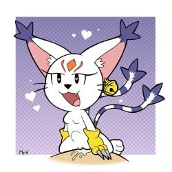2_tails anthro bandai_namco bodily_fluids breasts claws clothing digimon digimon_(species) duo ear_piercing felid female fur gatomon gatomon_x genital_fluids genitals gloves handwear hi_res male male/female mammal mr_harinezumi multi_tail nude open_mouth penetration piercing pussy sex smile tail white_body white_fur x-digimon