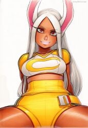 2025 ai_generated artist_name boku_no_hero_academia breasts crazyfishbones dark-skinned_female dark_skin female long_hair mirko rabbit_ears solo white_hair