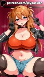 1girls 2025 ai_assisted ai_generated anime artist_name asuka_langley_sohryu belly big_breasts big_chest black_gloves black_jacket black_legwear blue_eyes blue_shorts blush breasts bust busty chest choker cleavage clothed_female collarbone covered_nipples crop_top crotch_cutout cutoffs denim denim_shorts double_v earrings female female_focus female_only gloves heart_cutout hi_res high_quality high_resolution highleg highleg_panties highres jacket jewelry large_breasts leather leather_jacket legs_apart legs_spread long_hair looking_at_viewer navel neon_genesis_evangelion open_clothes open_fly open_jacket open_legs orange_hair panties patreon patreon_username red_tank_top short_shorts shorts single_thighhigh skindentation skypassion smile solo splayed_legs sports_bra spread_legs stable_diffusion tank_top thighhighs thong tongue tongue_out torn_clothes torn_jeans torn_pants torn_shorts underwear v v_over_eye w watermark