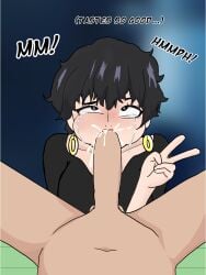 1boy 1girls ahe_gao big_breasts blowjob blush breasts clothed clothed_sex cum_in_mouth cum_inside doll_(one_piece) ear_piercing earrings fellatio kingdagon lips one_piece sucking_penis v_sign vice_admiral