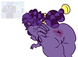 1girls anus areolae ass blush breasts donaen1023 female glasses hand_on_ass hand_on_own_ass jester nipples purple_body purple_hair pussy reference_image roblox roblox_avatar robloxian self_upload smile stretching_anus tagme
