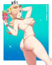 1girls ass bikini bikini_bottom bikini_top blonde_hair blue_eyes crown ear_piercing female female_only human ice_cream kaos_art mammal mario_(series) mature mature_female mature_woman nintendo princess princess_rosalina royalty solo solo_female solo_focus