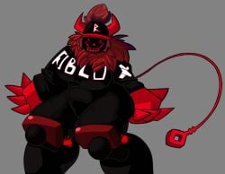 background big_thighs breasts cap forsaken_(roblox) fur_collar gray_background guest_(roblox) guest_666 guest_666_(forsaken) horns mrdreamcatch_er open_mouth roblox roblox_game roblox_logo sharp_fingers simple_background tagme tail