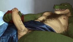 2025 anthro arm_markings aroused aroused_smile barazoku beard bed_sheet bedding belly_hair biceps bodily_fluids body_hair brown_hair chest_hair clothed clothing crocodile crocodilian dripping erection facial_hair fangs foreskin genital_fluids genitals hair hairy hand_markings hand_on_penis happy_trail hi_res looking_at_genitalia looking_at_penis lying male manly markings masturbation moustache muscular nipples on_back open_mouth paintover pecs penis precum precum_drip pubes reclining reptile scalie slightly_chubby solo spread_legs spreading stubble teeth topless under_covers vein veiny_penis yellow_eyes yeshh