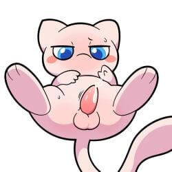 balls blush bodily_fluids cum feral generation_1_pokemon genital_fluids genitals legendary_pokemon male mew_(pokemon) nintendo penis plumflavor pokemon pokemon_(species) pokemon_only simple_background solo solo_male