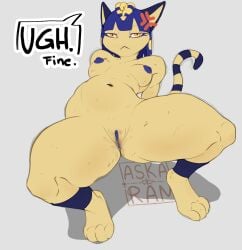 angry animal_crossing ankha_(animal_crossing) anthro askaram breasts domestic_cat felid feline felis female genitals hi_res mammal nintendo nipples pussy solo tail