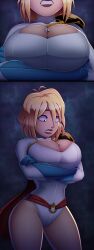1girls alien alien_girl between_breasts blonde_hair blonde_hair blue_eyes breasts bust busty cleavage cleavage_cutout costume curvaceous curves curvy curvy_figure dc dc_comics earth female giantess gigantic_breasts gloves happy hips hourglass_figure huge_breasts karen_starr karen_starr kryptonian large_breasts larger_female lips male outfit power_girl ravenravenraven smile smiling space straight stuck_between_breasts superhero superheroine superman_(series) trapped_between_breasts voluptuous waist wide_hips