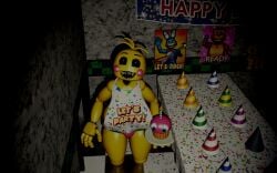 animatronic big_ass big_breasts camera_view creepy_face five_nights_at_freddy's five_nights_at_freddy's_2 fnaf fnaf_2 robot robot_girl solo thicc_thighs toy_chica_(fnaf) yellow_body