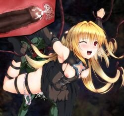 1girls blonde blonde_female blonde_hair blonde_hair_female cum cum_in_pussy cum_inside ejaculation female goblin goblin_male green-skinned_male green_body green_skin hair_between_eyes konjiki_no_yami long_hair long_hair_female m.i.y monster_boy orgasm panties panties_around_one_leg semen sex thick_thighs thighs to_love-ru to_love-ru_darkness vaginal_sex