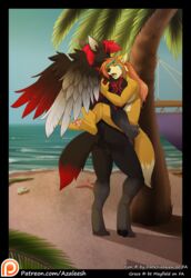 azaleesh balls beach canine feathers female grace_(character) hammock male mammal palm_tree pawpads sand seaside tattoo tree wings xion_(darkxion666)