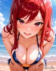 2025 ai_generated anime anime_style beach belly blue_bikini crunchyroll erza_scarlet fairy_tail instagram kiriri_channn manga meta not_porn open_mouth orange_cheeks red_eyebrows red_eyes red_hair tummy wet_bikini wet_body wet_hair wet_skin