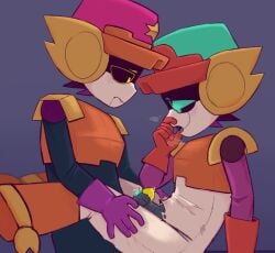 brawl_stars brother/brother brothers clothes_ripping crying crying_with_eyes_open cum incest larry_(brawl_stars) lawrie_(brawl_stars) path-o precum robot robot_boy twins