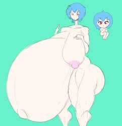 big_breasts breasts female hyper_pregnancy neon_genesis_evangelion nude rei_ayanami tasteofchoklit thick_thighs vore
