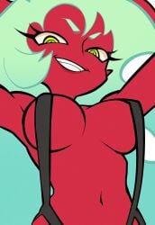 1girls artiah669 bikini breasts demon demon_girl female female_focus fleshpie669 green_hair huge_breasts long_hair panty_&_stocking_with_garterbelt scanty_daemon smile