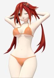 1girls 3d armpits arms_behind_head bikini cleavage hi_res large_breasts legs low_twintails navel neptunia_(series) one_eye_closed open_mouth orange_bikini pose posing red_eyes red_hair sexy sexy_armpits sexy_pose solo teeth thighs tongue uzume_tennouboshi very_long_hair voluptuous