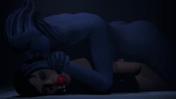 2girls 3d alien animated arms_behind_back asari ass ball_gag bioshock bioshock_infinite blue_skin bondage bound bound_hands clothed_female_nude_female crossover domination elizabeth_comstock evilistpancake female femsub forced forced_yuri futa_on_female futadom futanari gag gagged gif hand_on_head human intersex interspecies liara_t'soni mass_effect nude penetration rape red_ball_gag smiling source_filmmaker unwilling yuri